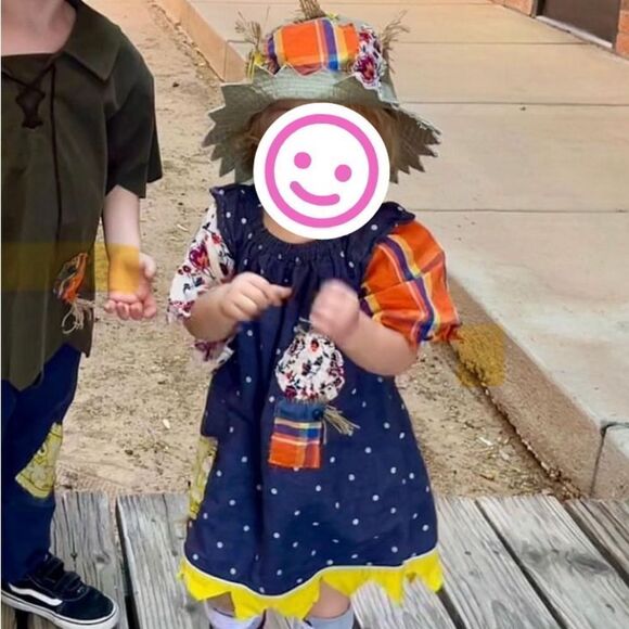 Girl’s 2T Scarecrow Costume Hat & Dress Handmade - Picture 3 of 16